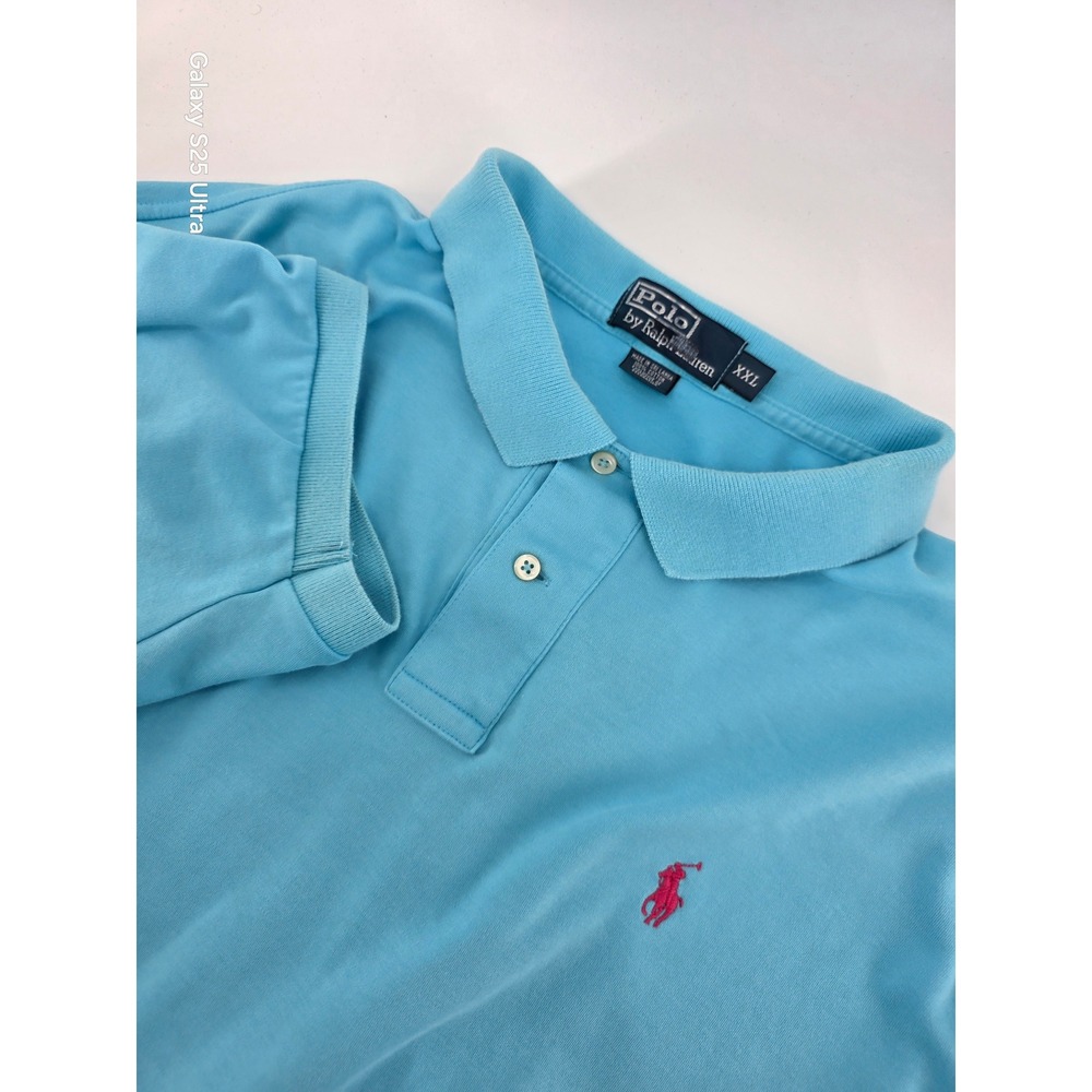 Polo Ralph Lauren Vintage Mens XXL Blue Short Sleeve‎ Cotton Polo Shirt Red Pony